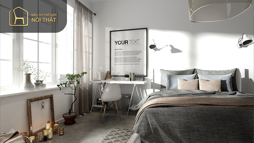 Kết hợp kệ tivi và bàn làm việc cho phòng ngủ nhỏ giúp tiết kiệm không gian