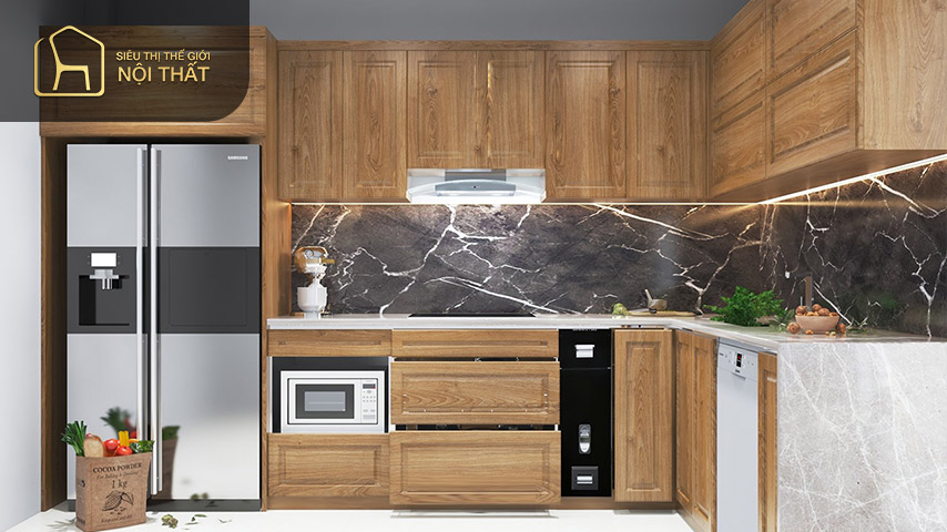 Một giải pháp trang trí bếp nhà cấp 4 tận dụng triệt để không gian trống của bức tường đó là sử dụng tủ treo tường Một giải pháp trang trí bếp nhà cấp 4 tận dụng triệt để không gian trống của bức tường đó là sử dụng tủ treo tường