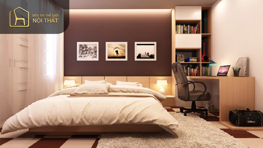 Mẫu căn hộ 2 phòng ngủ màu nâu trắng