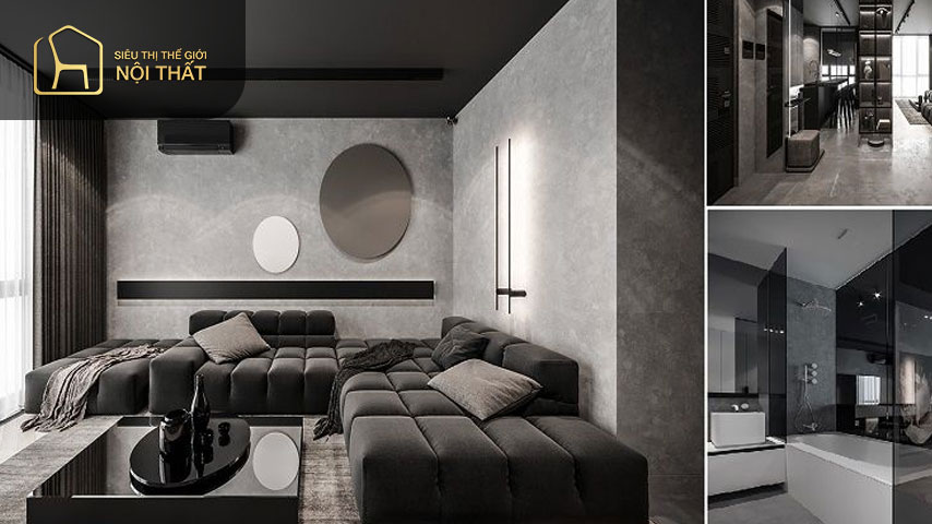 Thiết kế nội thất căn hộ 60m2 tông xám đem đến sự sang trọng, huyền bí