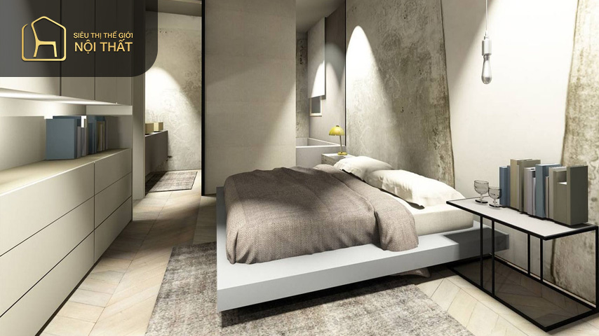 Thiết kế phòng ngủ 20m2 có nhà vệ sinh cho vợ chồng nên chọn những gam màu trung tính, nhẹ nhàng giúp giúp căn phòng luôn thoáng đãng