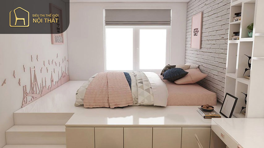Thiết kế phòng ngủ diện tích 6m2 cho bé gái nên lựa chọn nội thất nhẹ nhàng và nữ tính