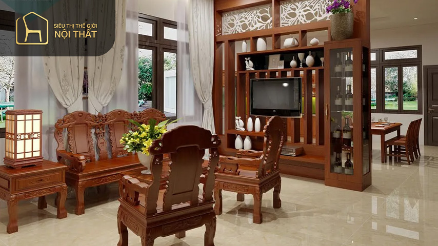 Trang trí phòng khách bằng gỗ theo lối cổ điển của Việt Nam mang đến phòng khách cổ điển Việt vẻ đẹp cuốn hút