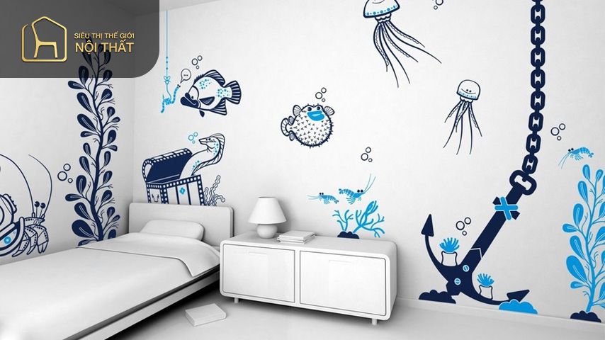 Vẽ tranh tường trang trí phòng ngủ làm cho không gian bớt đơn điệu Vẽ tranh tường trang trí phòng ngủ làm cho không gian bớt đơn điệu