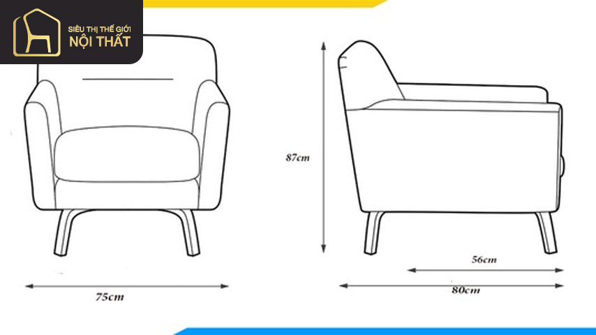 Kích thước ghế sofa văng gỗ đơn khi phủ bì là 80-85cm