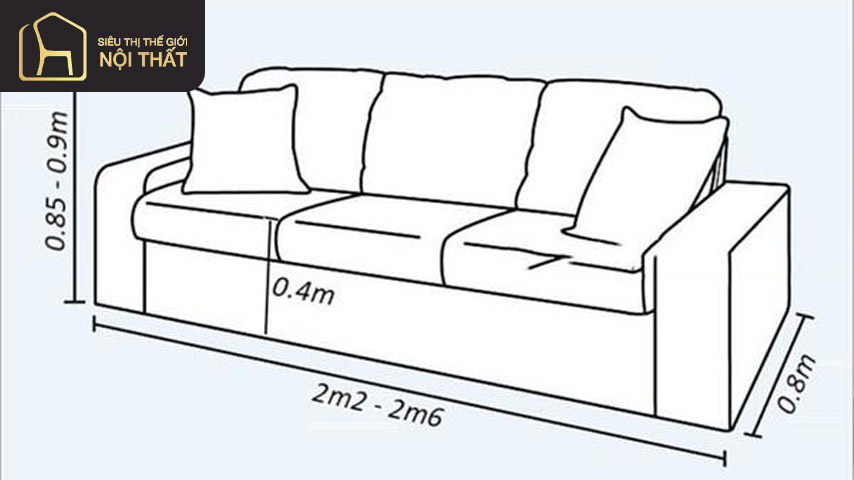 Kích thước ghế sofa văng gỗ 3 chỗ ngồi