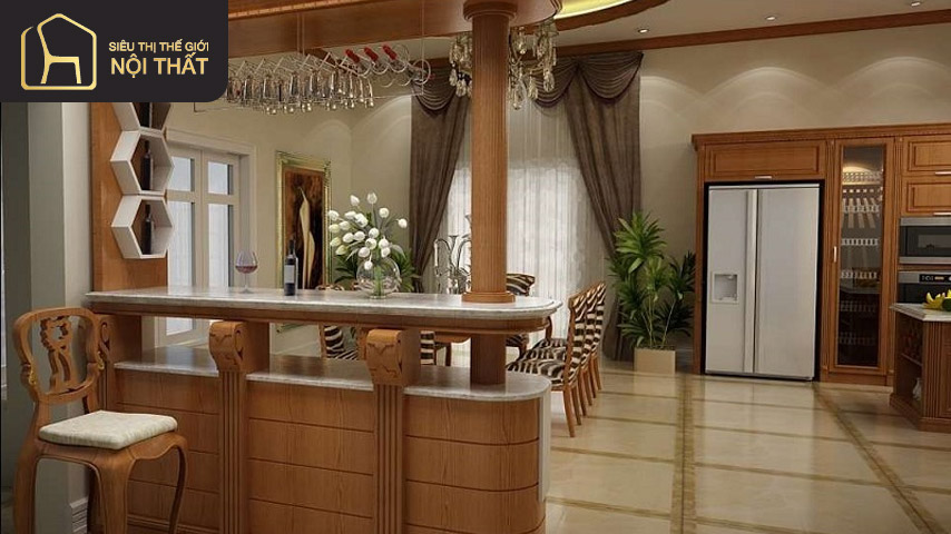 Mẫu quầy bar gỗ đẹp phong cách tân cổ điển chất liệu gỗ tự nhiên 
