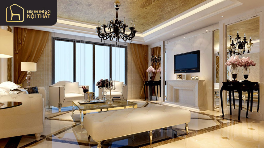 Mẫu trần thạch cao đẹp có đèn chùm sang trọng Mẫu trần thạch cao đẹp có đèn chùm sang trọng