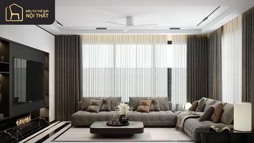 Mẫu trần thạch cao đẹp cho phòng khách có kết hợp quạt trần thanh lịch tinh tế Mẫu trần thạch cao đẹp cho phòng khách có kết hợp quạt trần thanh lịch tinh tế