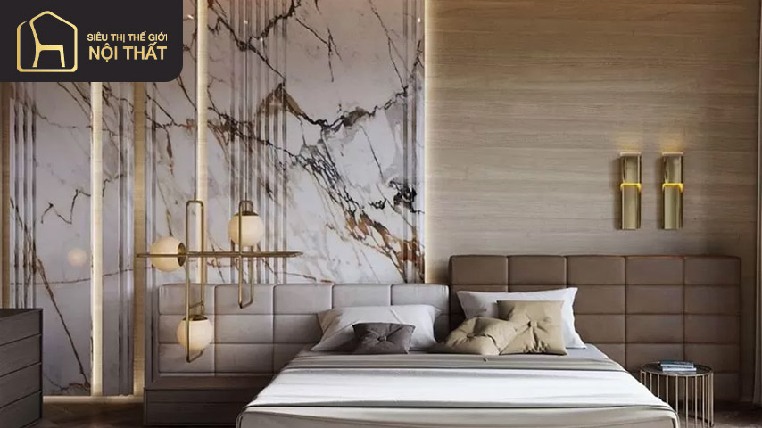 Vách ốp trang trí đầu giường bằng gỗ tự nhiên đơn giản