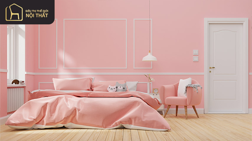 Phòng ngủ màu trắng hồng luôn là sự lựa chọn lý tưởng của các bạn nữ