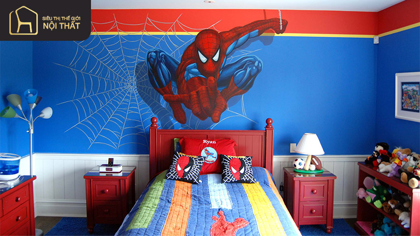 Phòng ngủ Spiderman được rất nhiều bé trai yêu thích