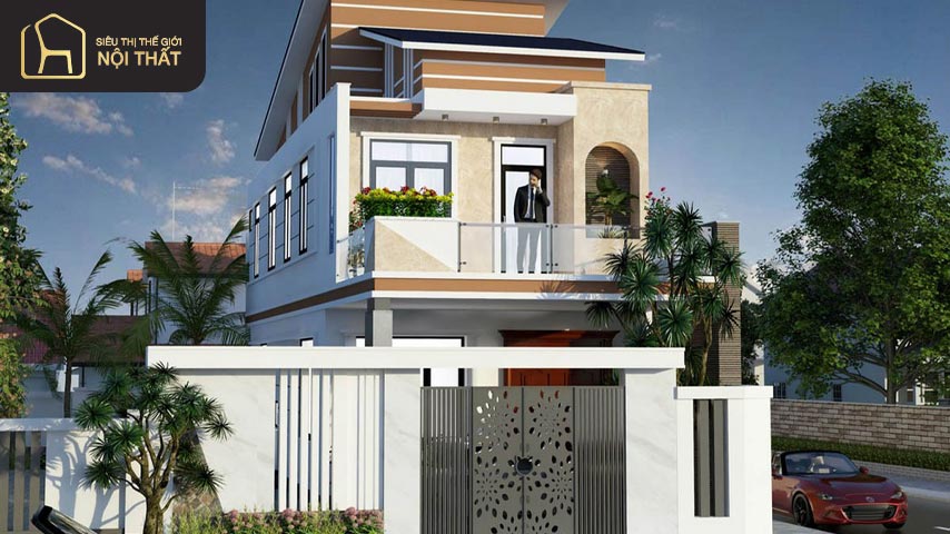 Mẫu nhà ống 2 tầng đẹp mái lệch được trang trí và cách điệu theo phong cách hiện đại
