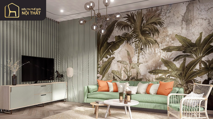 Sử dụng cây cỏ để trang trí theo phong cách tropical mang lại một không gian sống xanh được hòa mình vào thiên nhiên