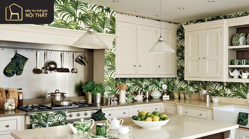 Bố trí cây xanh trong không gian bếp theo phong cách tropical giúp điều hòa không khí
