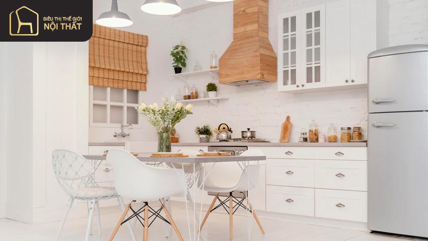 Màu sắc của không gian vừa mang lại tính thẩm mỹ cao còn phù hợp phong thủy nhà bếp
