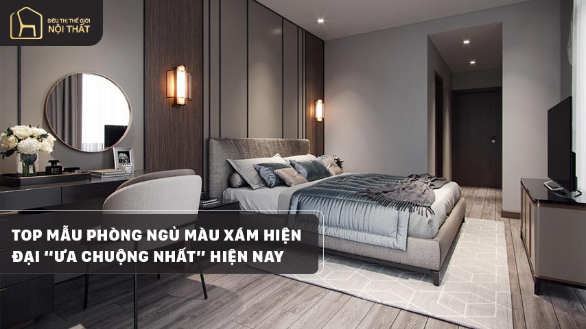 phòng ngủ màu xám