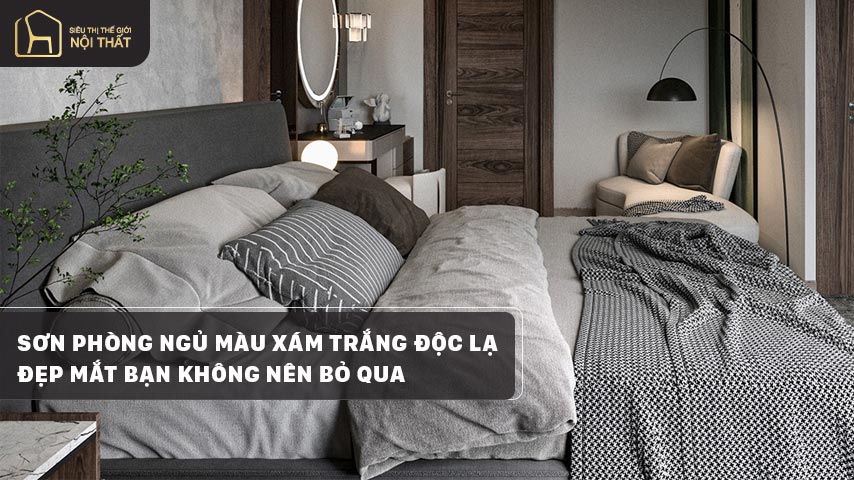 phòng ngủ màu xám trắng