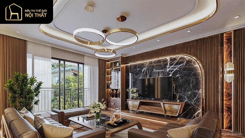 Phòng khách sơn phào chỉ trần nhà