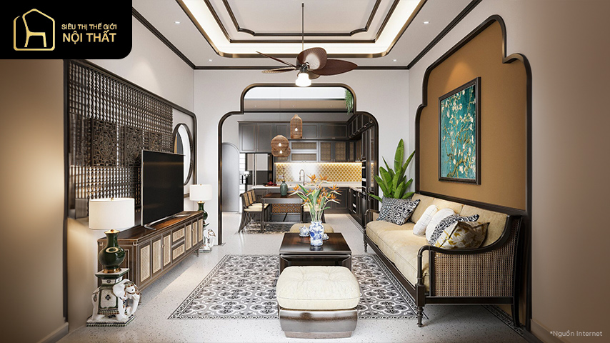 thiết kế phòng khách phong cách indochine