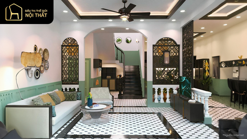 thiết kế phòng khách phong cách indochine