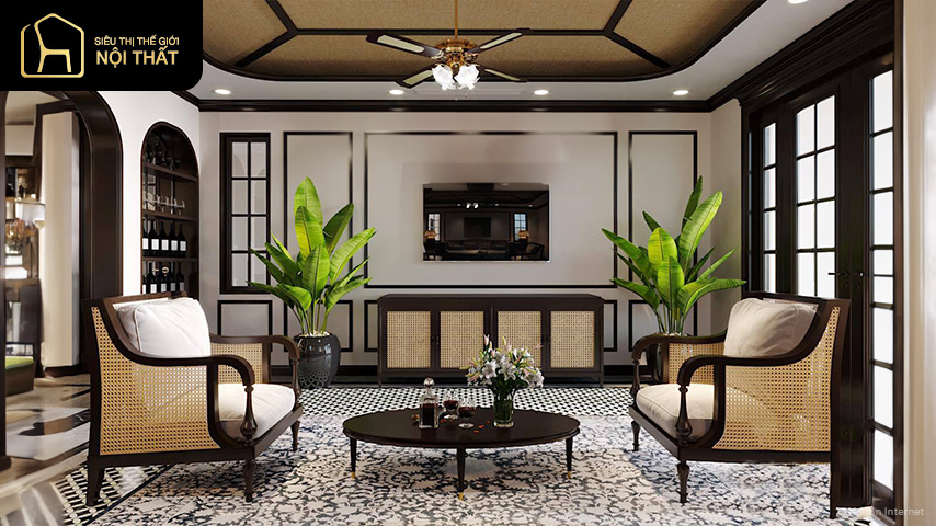 thiết kế phòng khách phong cách indochine