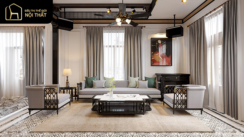 thiết kế phòng khách phong cách indochine
