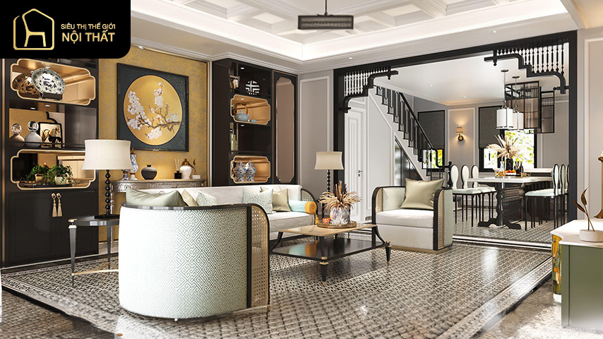 thiết kế phòng khách phong cách indochine