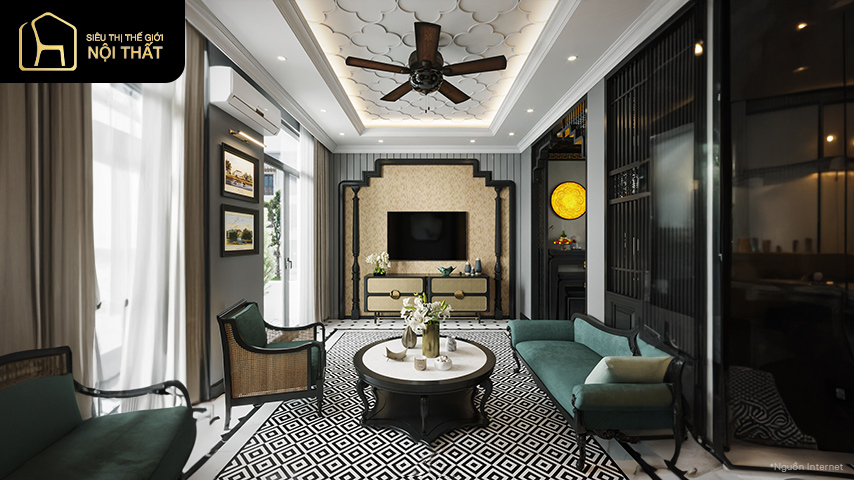 thiết kế phòng khách phong cách indochine