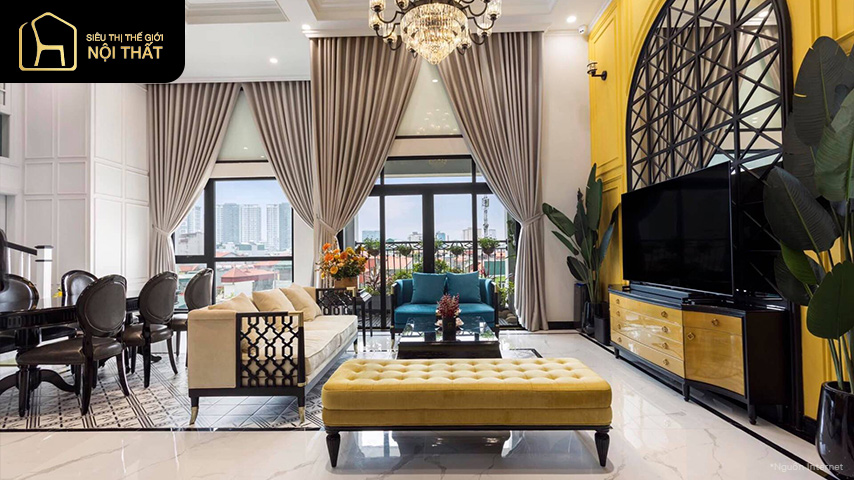 thiết kế phòng khách phong cách indochine