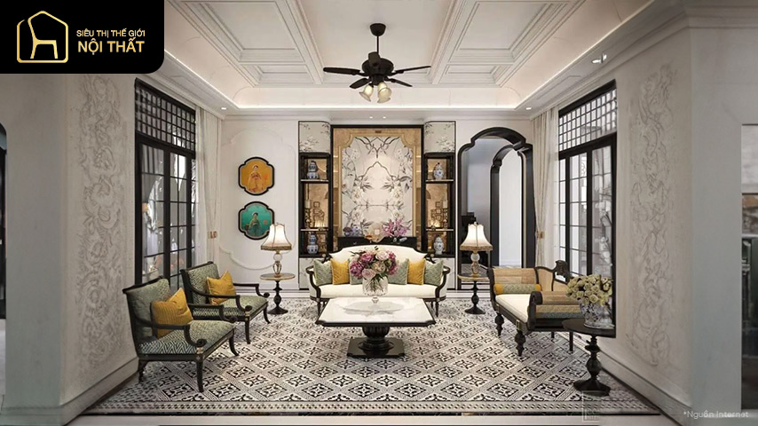 thiết kế phòng khách phong cách indochine