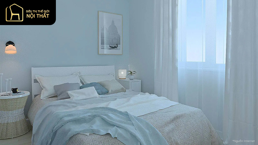 Phòng ngủ đẹp cho nữ màu xanh pastel nhẹ nhàng