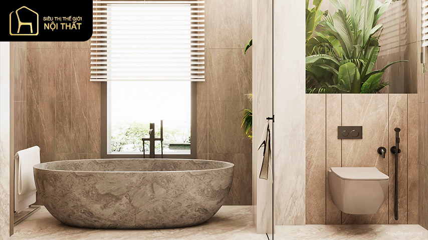 thiết kế phòng tắm hiện đại với bồn tắm trẻ trung