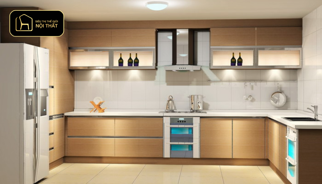 Mẫu tủ bếp MDF phủ Melamine vân gỗ