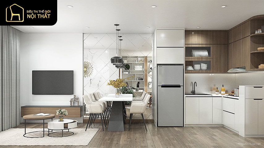 Không gian phòng khách liền kề bếp giúp tối ưu hóa diện tích căn hộ (1)