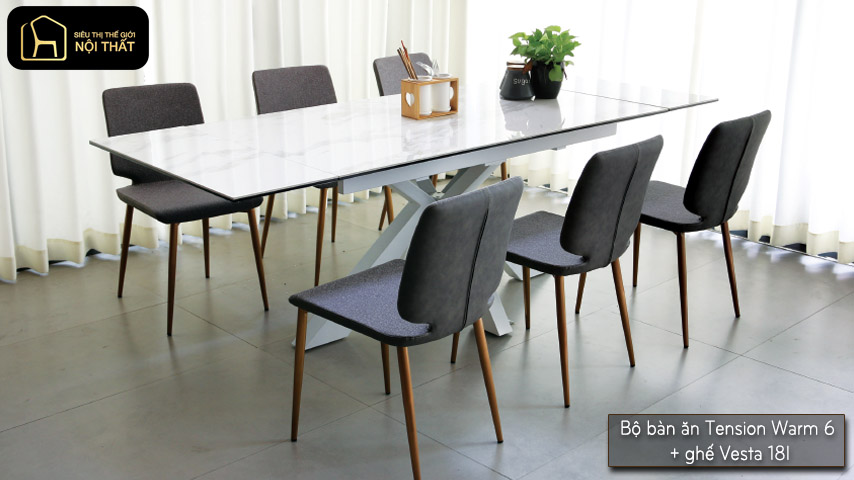 Bộ bàn ăn Tension Warm 6 + ghế Vesta 18I