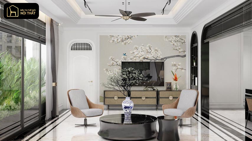 trang trí phòng khách bằng Giấy dán tường