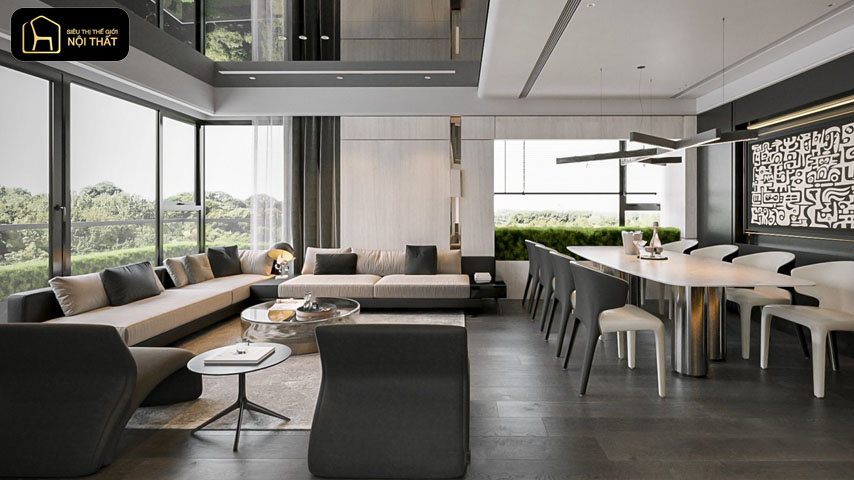 thiết kế phòng khách liền bếp