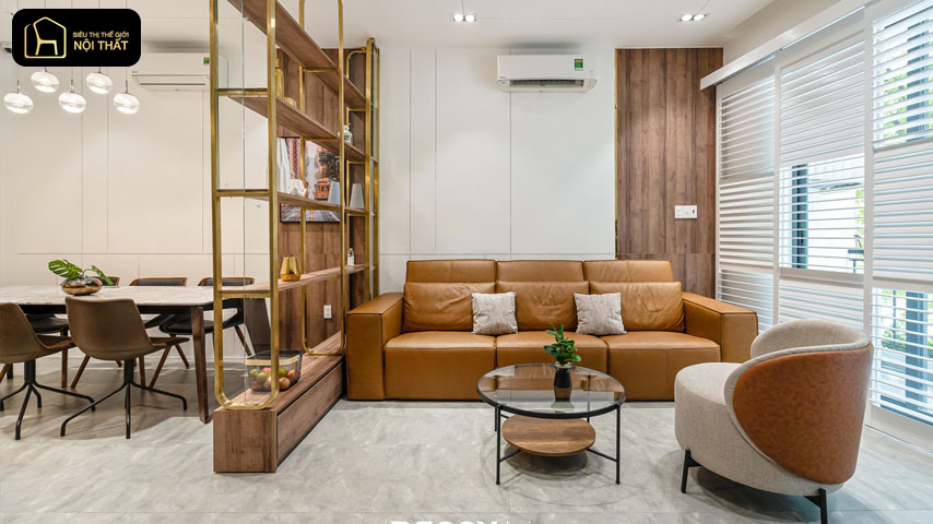 thiết kế phòng khách liền bếp