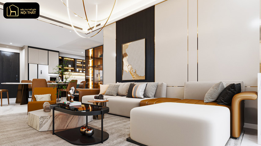 thiết kế phòng khách liền bếp