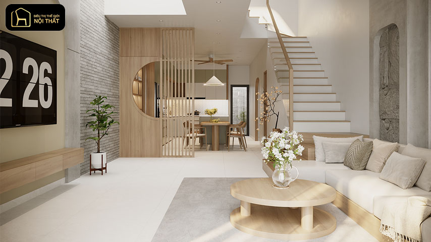thiết kế phòng khách liền bếp