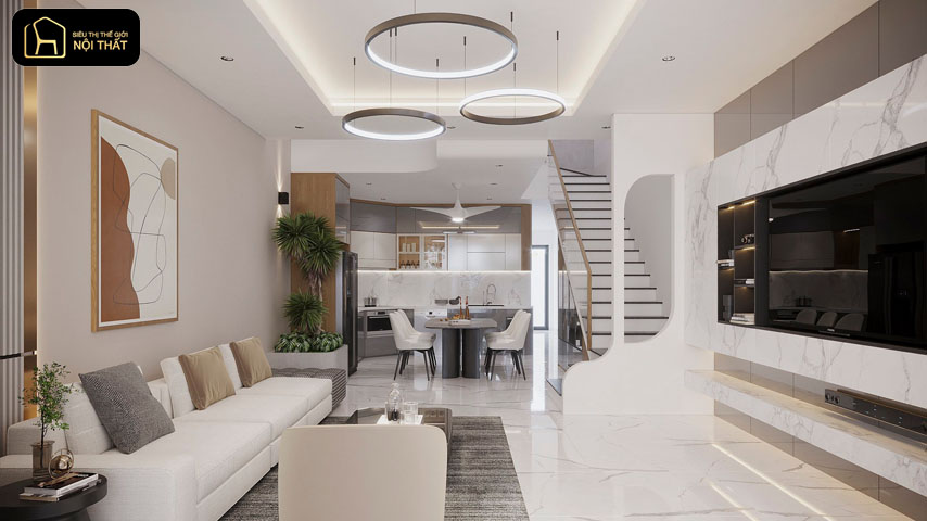 thiết kế phòng khách liền bếp
