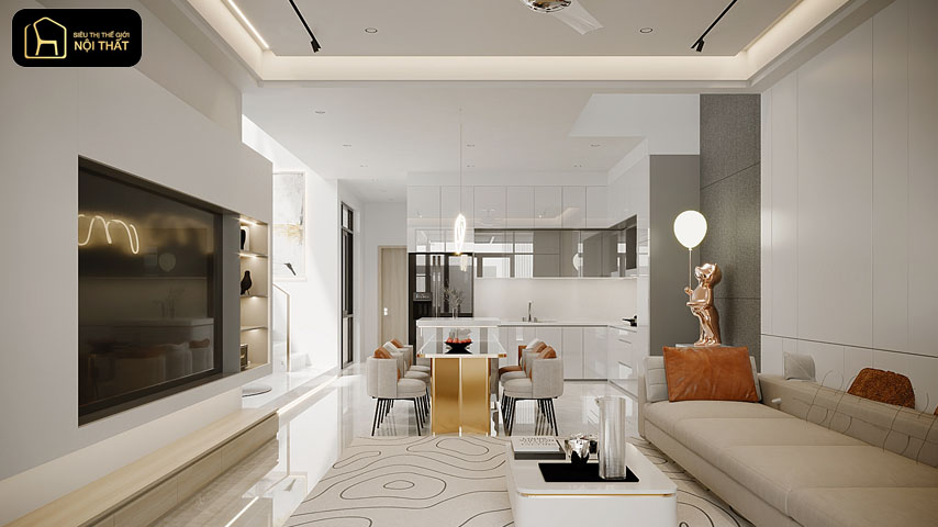 thiết kế phòng khách liền bếp