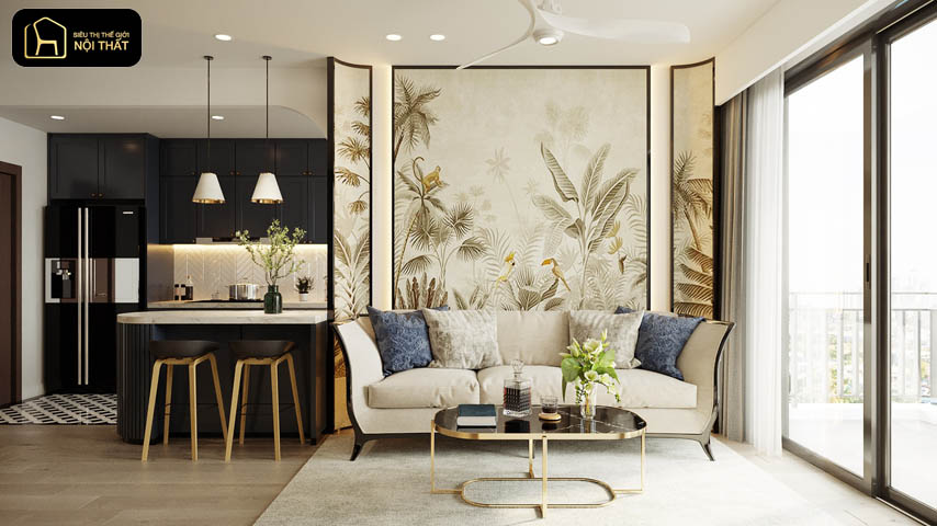 Thiết kế phòng khách liền bếp