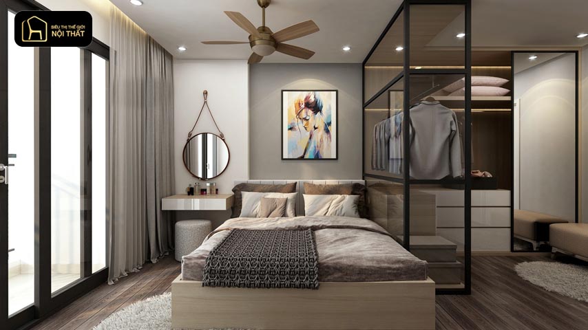 thiết kế phòng ngủ có phòng thay đồ