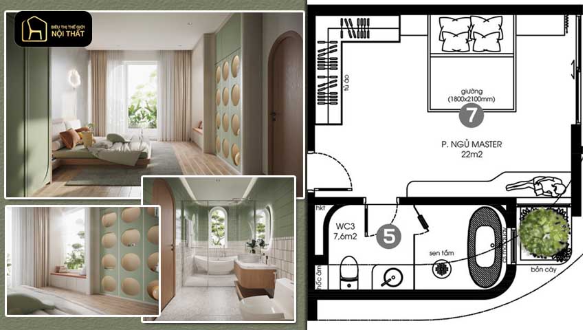 Thiết kế phòng ngủ có nhà vệ sinh