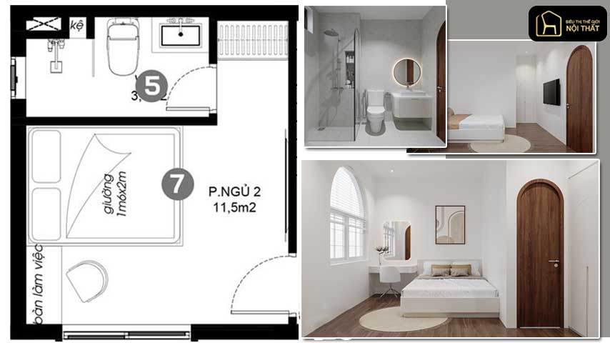 Thiết kế phòng ngủ có nhà vệ sinh