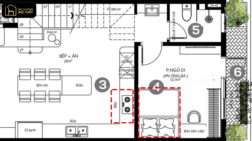 thiết kế phòng ngủ và phòng bếp