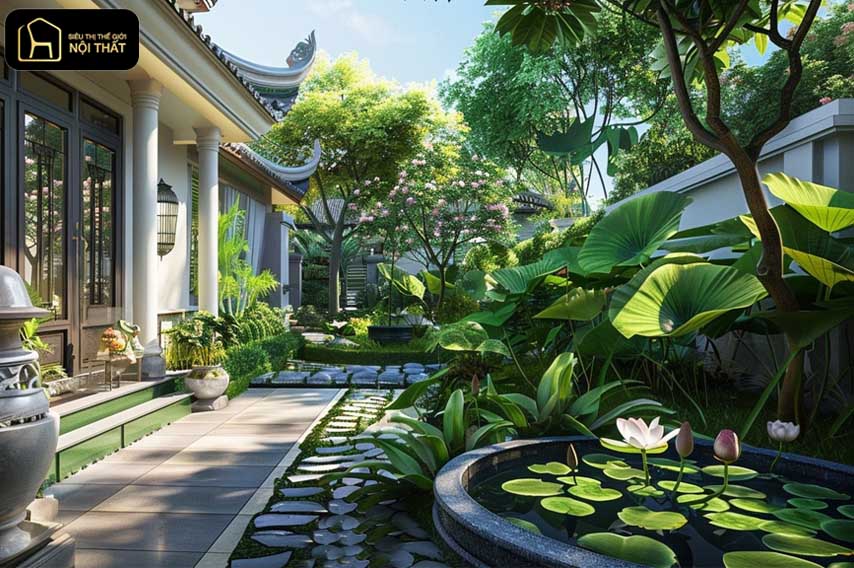 thiết kế nội thất sân vườn biệt thự