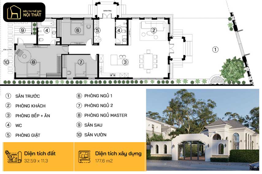Bản vẽ nhà cấp 4 3 phòng ngủ